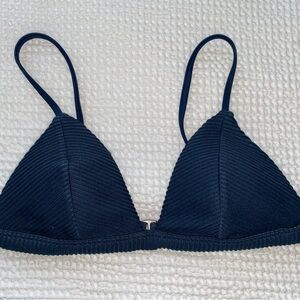 Textured Navy Triangle Bikini Top